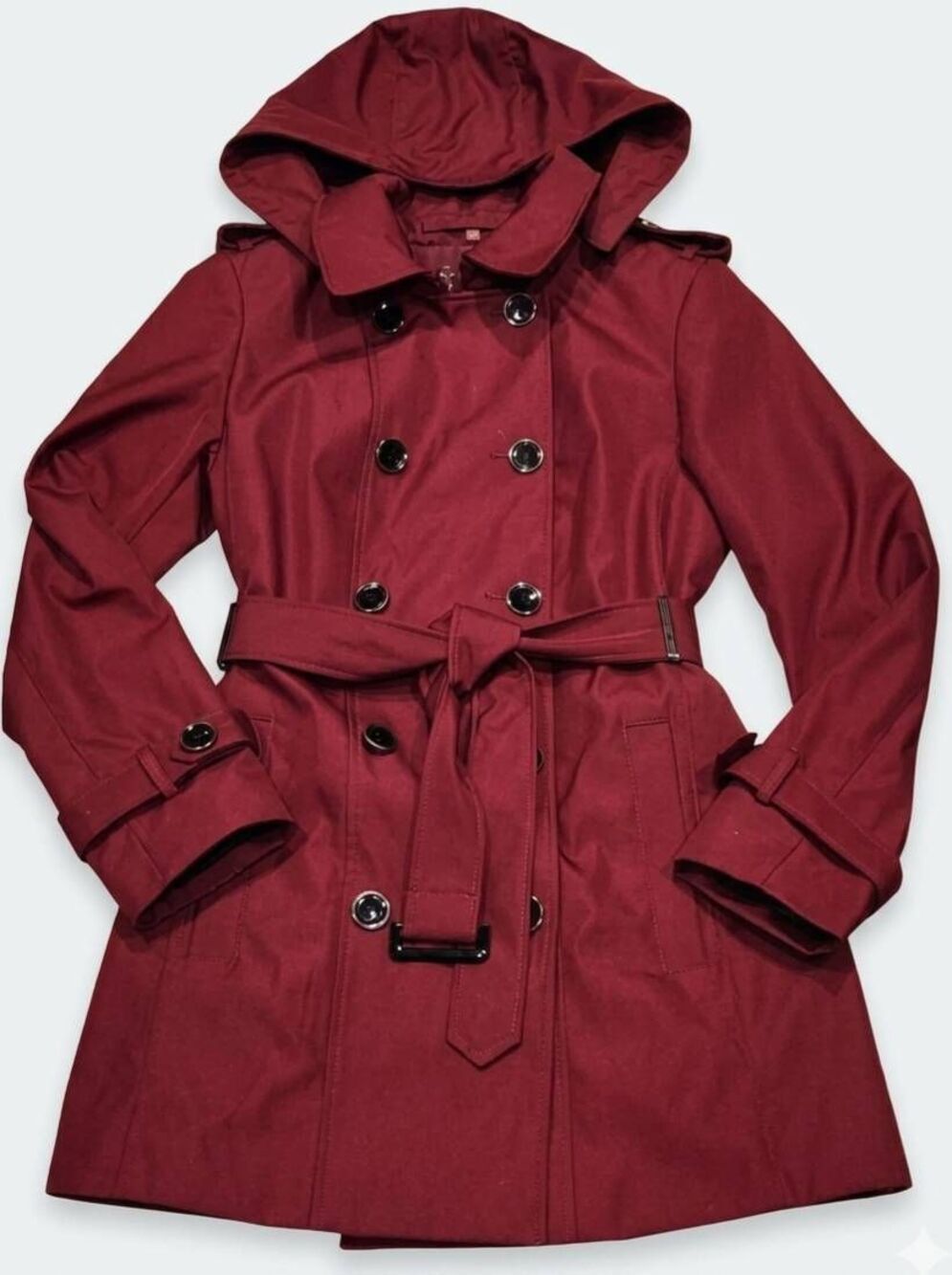 ☔️🔸️Calvin Klein Bordeaux Double Breasted Belted Trench Jacket Large
